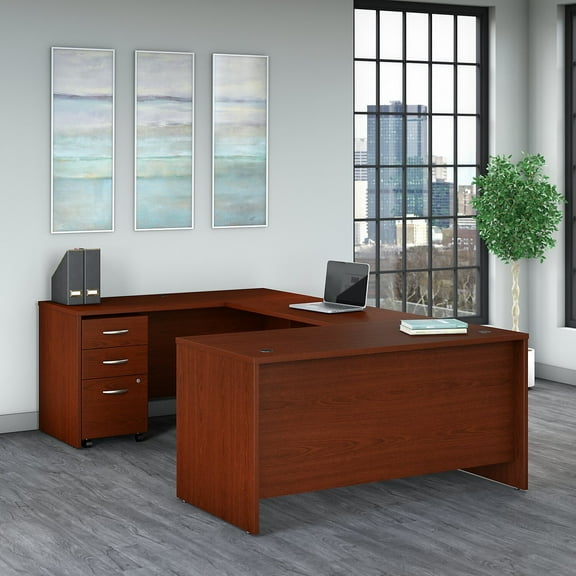 Series C 60W U Shaped Desk with Drawers in Mahogany - Engineered Wood