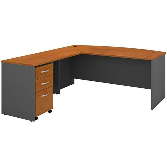 Series C 72" Bow Front L Shaped Desk with File in Natural Cherry-Engineered Wood
