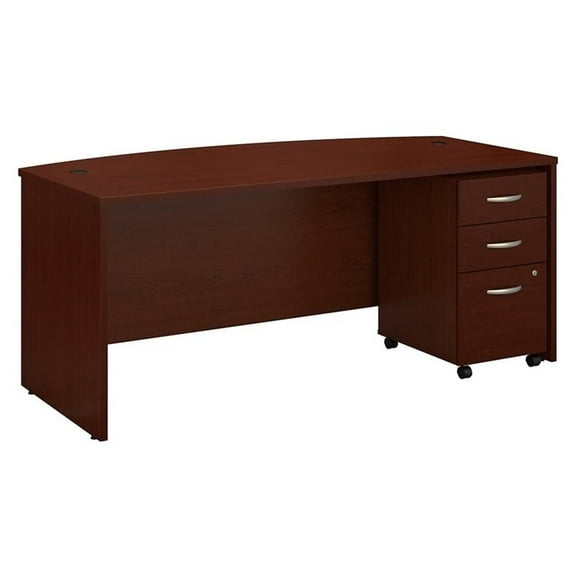 Series C 72"W Bow Front Desk with Mobile File in Mahogany - Engineered Wood