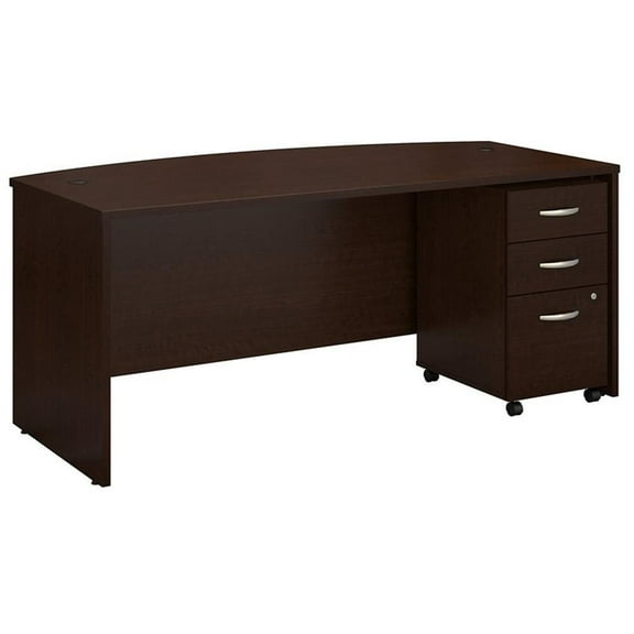 Series C 72"W Bow Front Desk with Mobile File in Mocha Cherry - Engineered Wood