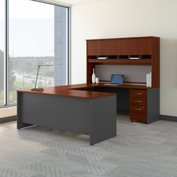 Series C 72"W U-Shaped Desk with Hutch and Storage in Hansen Cherry