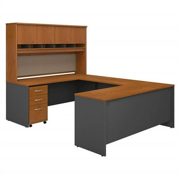 Series C 72W U-Desk with Hutch and Storage in Natural Cherry - Engineered Wood