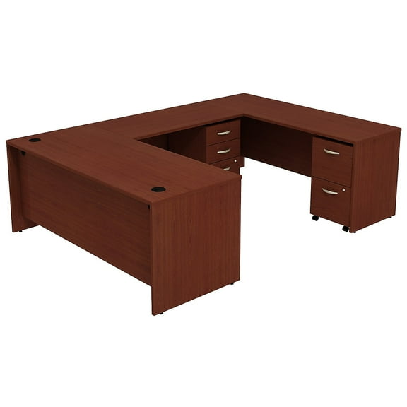 Series C 72W U Shaped Desk with File Cabinets in Mahogany - Engineered Wood