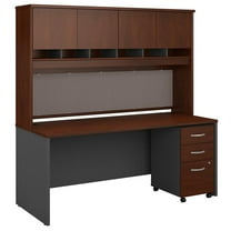 Series C 72W x 30D Desk with Hutch and Mobile File Cabinet in Hansen Cherry