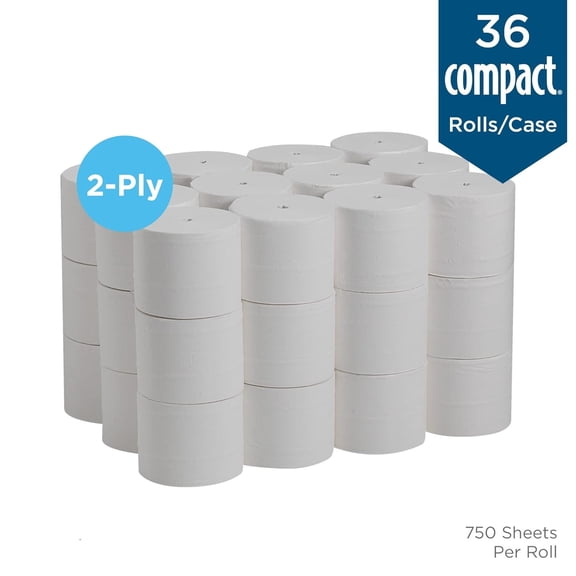 Series Compact Premium Embossed Coreless 2-Ply High-Capacity Toilet Paper ,White,19371,750 Sheets Per Roll,36 Rolls Per Case