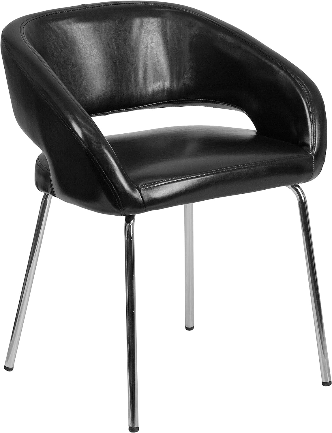 Contemporary Black LeatherSoft Lounge Chair with Chrome Legs