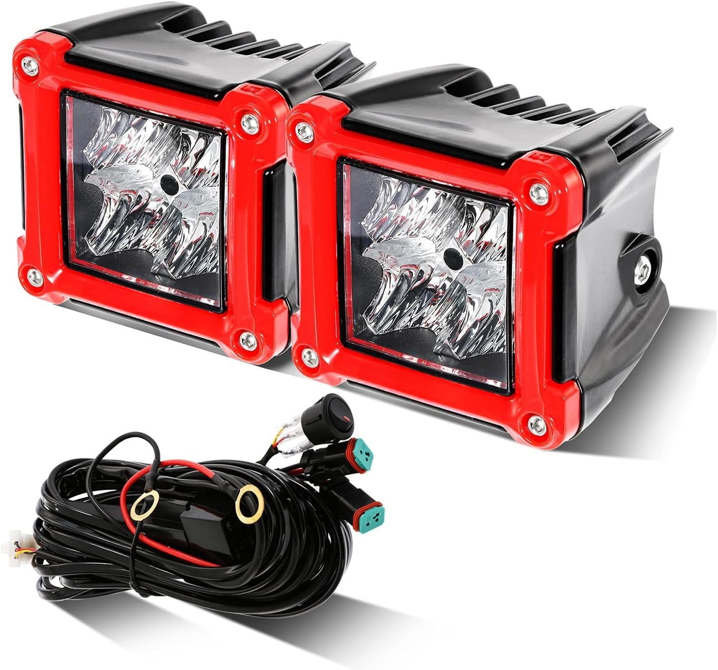 Series Flood Beam 3 Inch 40W Cube Pods, Red Shell Ditch Light Bar ...