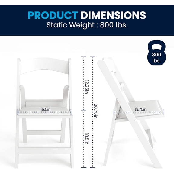 ™ Series Folding Chair - White Resin - 1000LB Weight Capacity Comfortable Event Chair - Light Weight Folding Chair