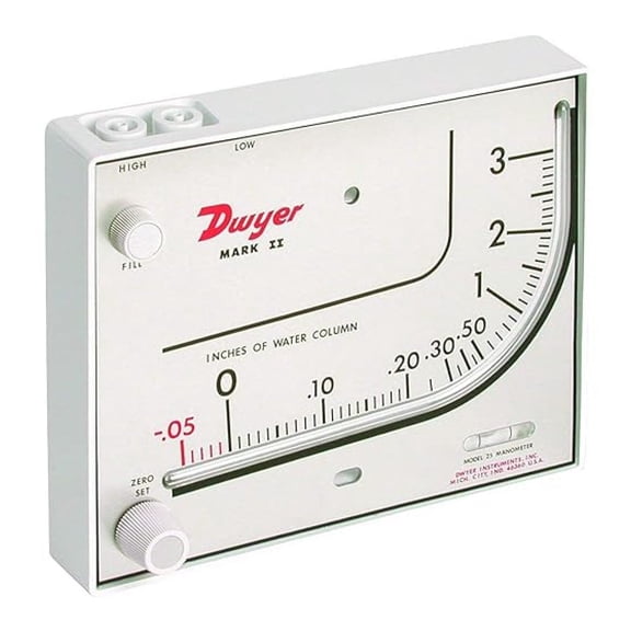 Series Mark II 25 Molded Plastic Manometer, Inclined-Vertical Scale, 0 to 3 inH2O Measuring Range, Red Gauge Fluid, 0.826 sp. . (Limited Edition)