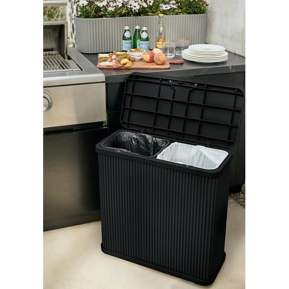 Series Outdoor Trash Can with Lid  All-Weather Waste Bin for Patio, Pool, BBQs & Parties | Durable Dual Bag System up to 30 Gallons | Modern Design for Backyard or Deck