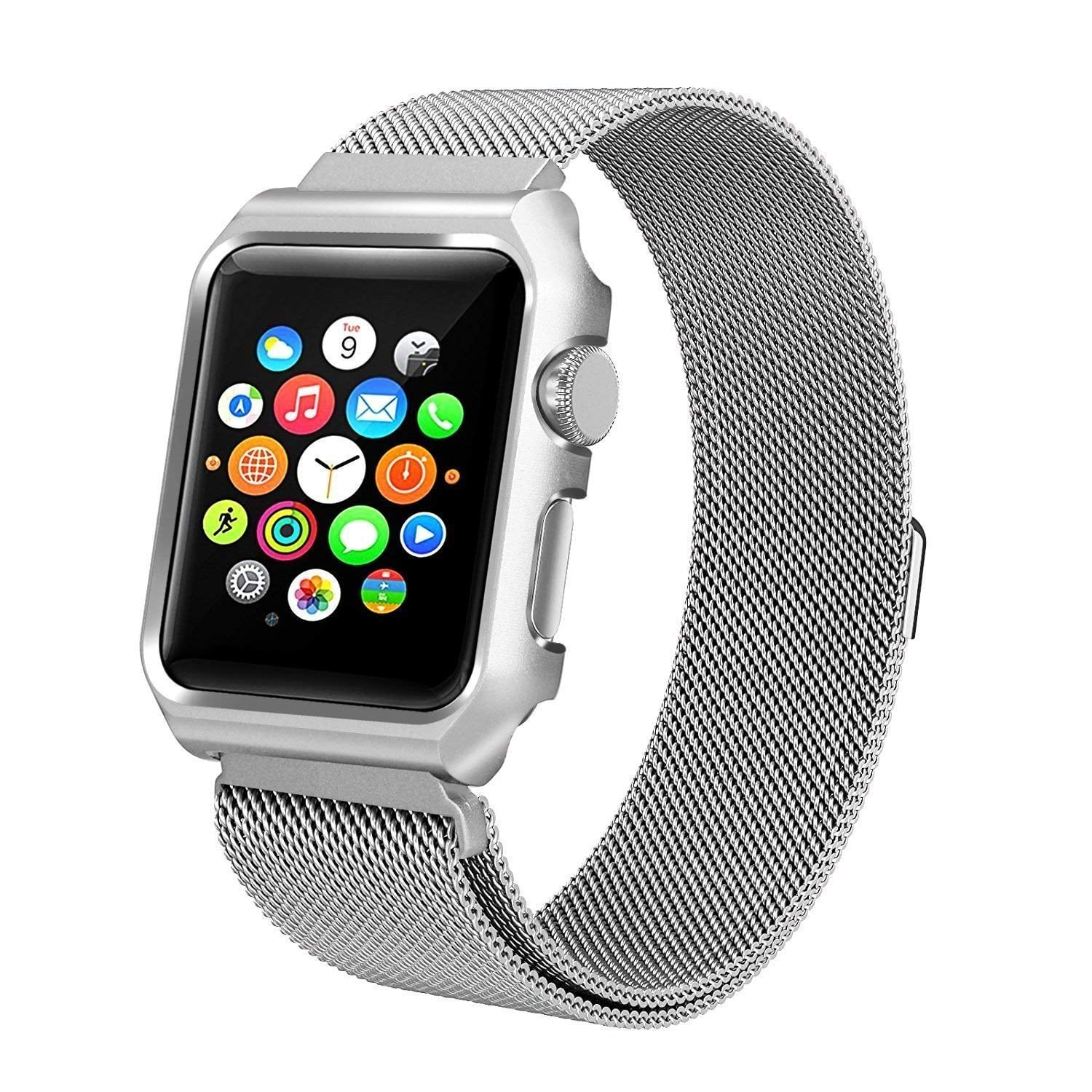 Series SE 6 5 4 Apple Watch Band with Case 40mm Silver Milanese Loop Wristband