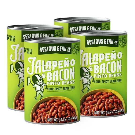 SERIOUS Bean Co Jalapeno & Bacon Pinto Beans, 4-pack of 15.75 Oz Cans