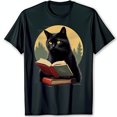 Serious Black Cat Under Yellow Moon with Meaning of Life TShirt