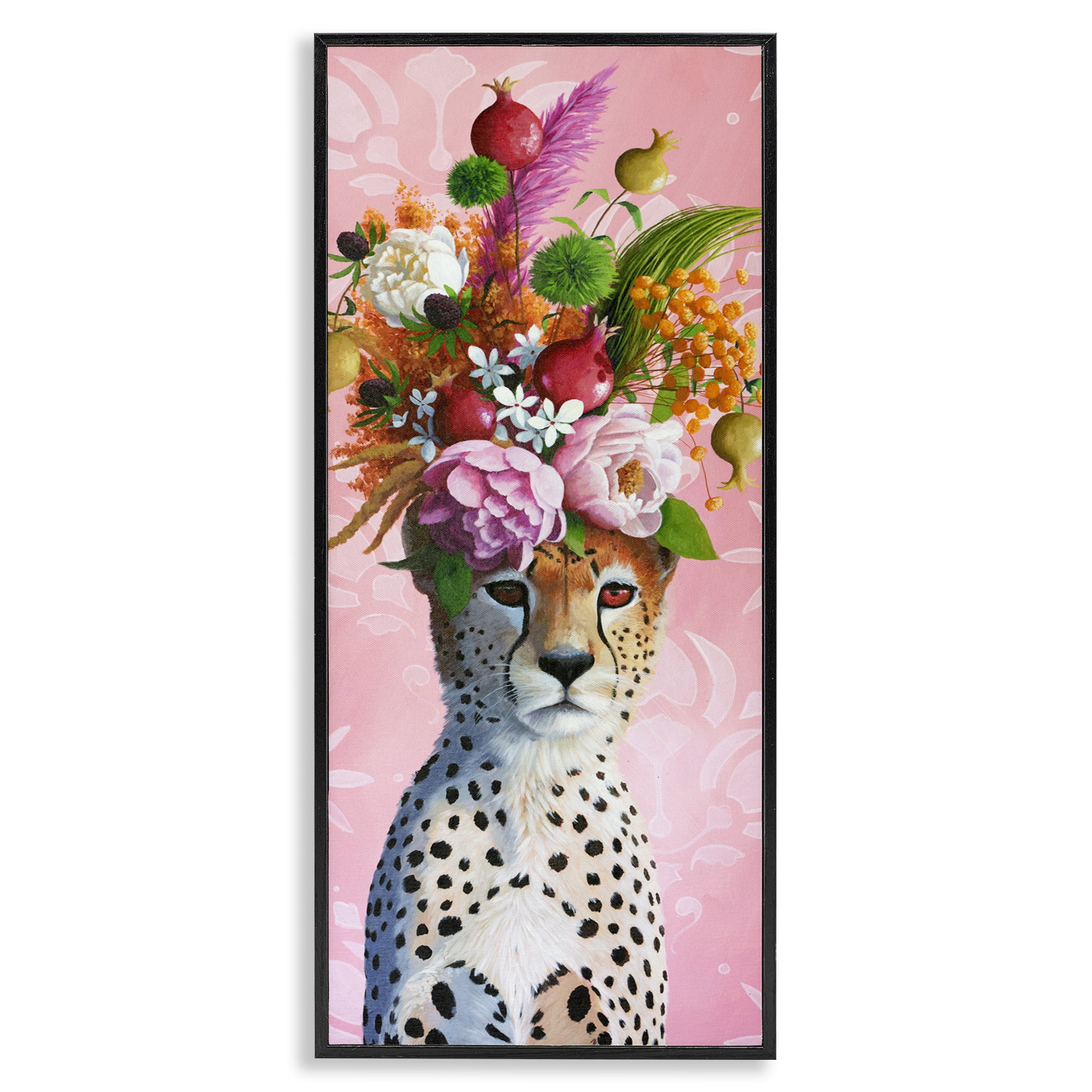 Serious Cheetah & Florals Black Framed Giclee Art, design by Heather Gauthier