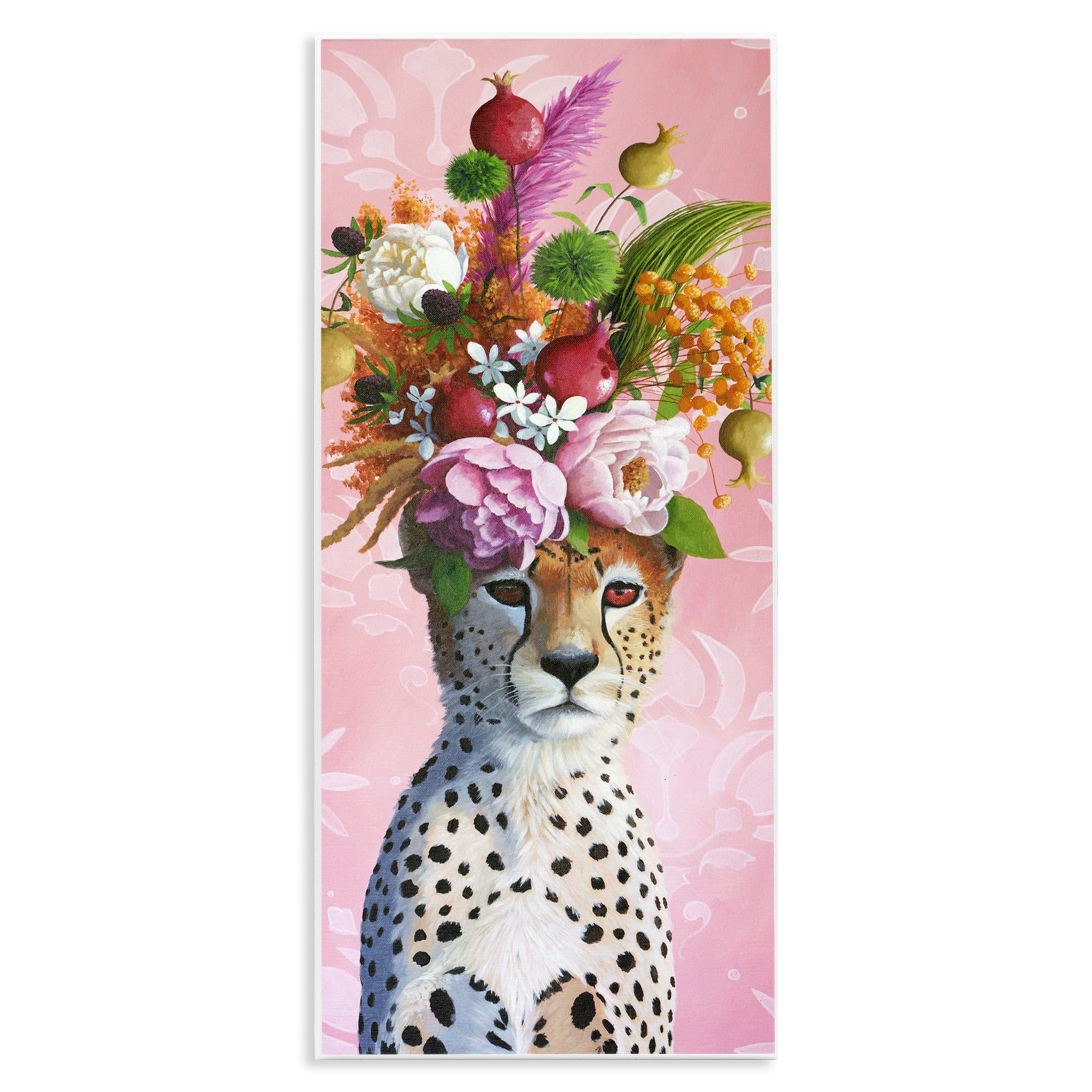 Serious Cheetah & Florals Wall Plaque Art, design by Heather Gauthier