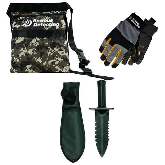 Serious Detecting Camo Metal Detecting Kit with Finds Pouch, 42 Belt, Digging Tool & Gloves