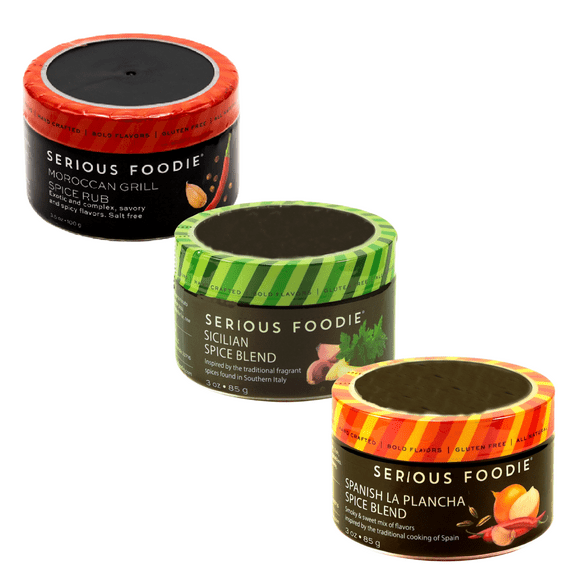 Serious Foodie Mediterranean Spice Blend Set for Grilling and Barbecue (3-Pack Variety)