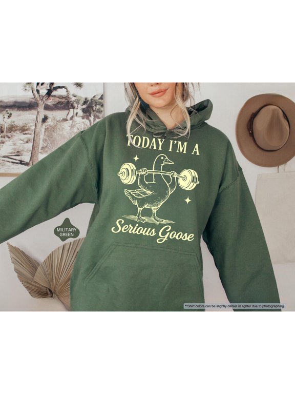 Serious Goose Barbell Graphic Unisex Classic-Fit Hoodie, 50/50 Cotton-Poly Fleece, 271 GSM, Cream Front Artwork