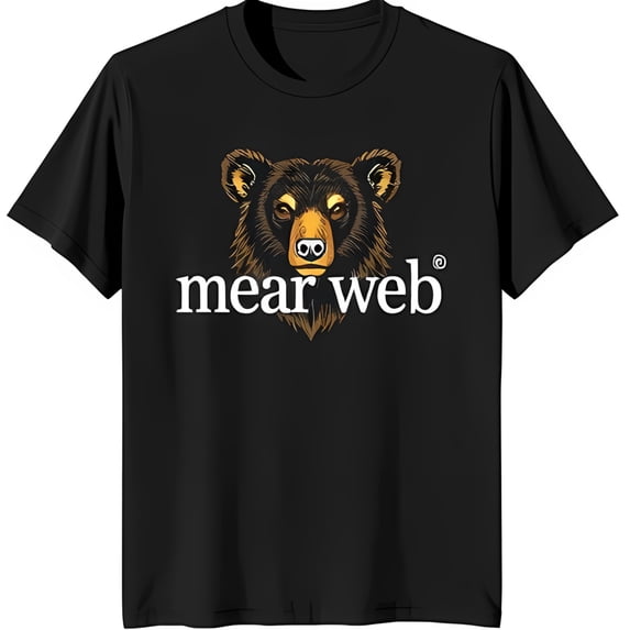 Serious Head Graphic Black T-Shirt with 'Mear Web' Text