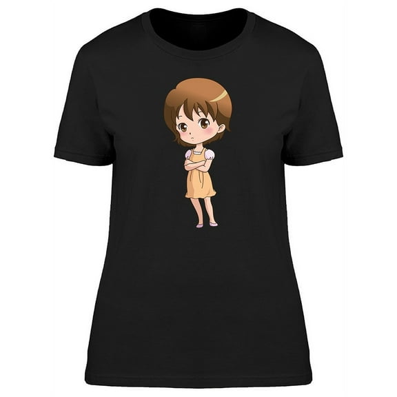 Serious Kawaii Girl Cartoon T-Shirt Women -Image by Shutterstock, Female Small