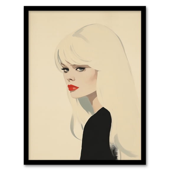 Serious Side Eye Retro Female Beauty Portrait in Alabaster Red and Black Artwork Framed Wall Art Print A4