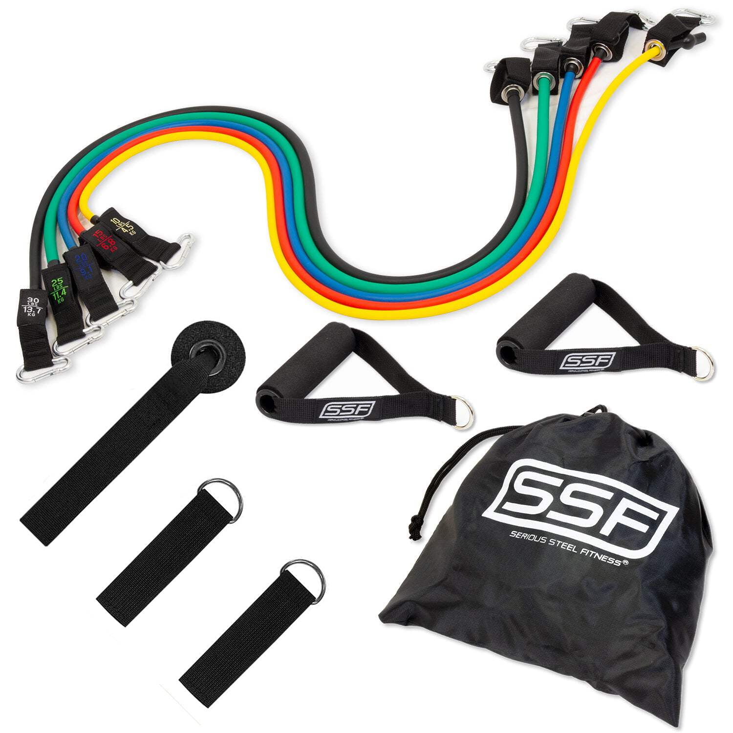 Serious Steel Fitness Resistance Tube Band Set Includes Handles, Door Anchor and Ankle Straps (Latex)