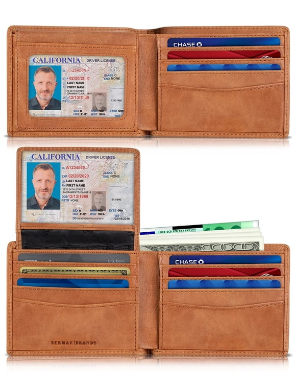2 ID Window Wallet for Men | RFID Blocking | Premium Full Grain Leather | Bifold Top Flip | Extra Capacity Travel Wallet | California Desert