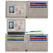 2 ID Window Wallet for Men | RFID Blocking | Premium Full Grain Leather | Bifold Top Flip | Extra Capacity Travel Wallet | Slate Gray