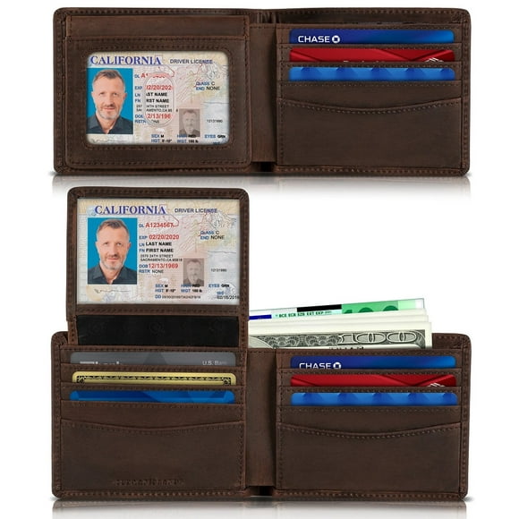 Serman Brands 2 ID Window Wallet for Men | RFID Blocking | Premium Full Grain Leather | Bifold Top Flip | Extra Capacity Travel Wallet | Texas Brown