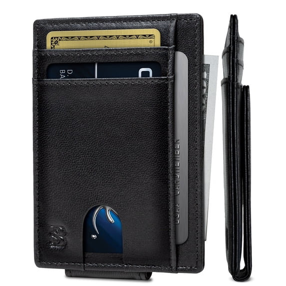 Serman Brands Front Pocket Wallet | Money Clip Magnetic | Bifold Minimalist RFID | Leather Wallets for Men | Slim Credit Card Wallet Modern | Shadow Black