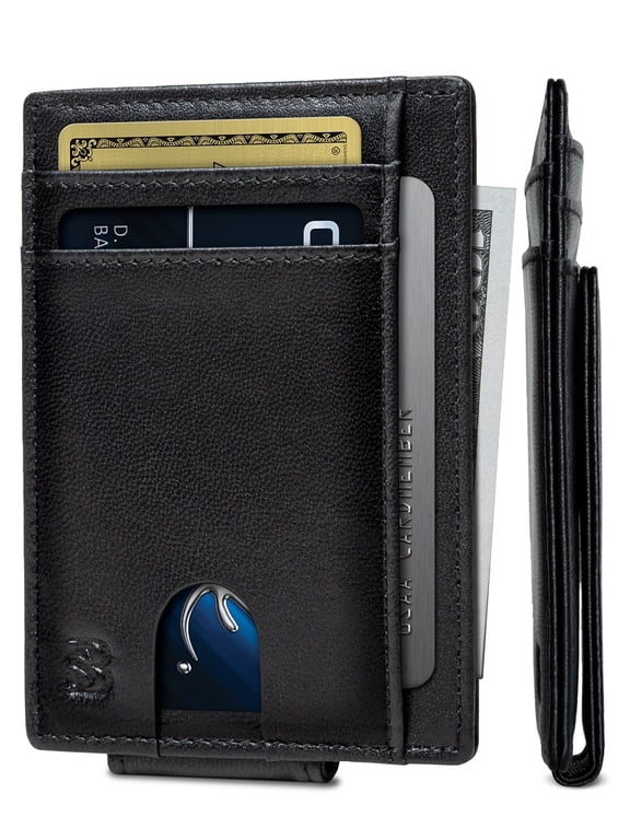 Front Pocket Wallet | Money Clip Magnetic | Bifold Minimalist RFID | Leather Wallets for Men | Slim Credit Card Wallet Modern | Shadow Black