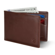 Mens Slim Bifold Wallet | RFID Blocking Minimalist | Front Pocket | Full Grain Leather Wallets for Men | Thin & Stylish | Melted Chocolate