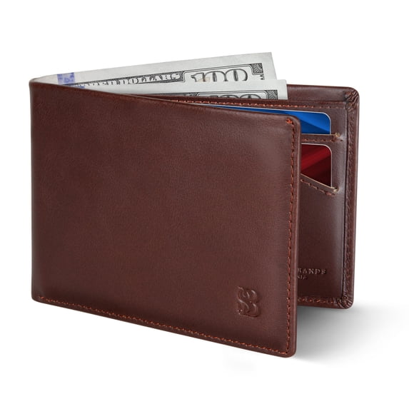 Serman Brands Mens Slim Bifold Wallet | RFID Blocking Minimalist | Front Pocket | Full Grain Leather Wallets for Men | Thin & Stylish | Melted Chocolate