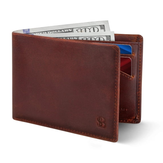 Serman Brands Mens Slim Bifold Wallet | RFID Blocking Minimalist | Front Pocket | Full Grain Leather Wallets for Men | Thin & Stylish | Canyon Red