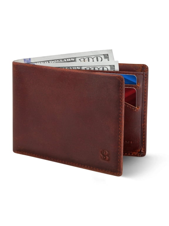 Mens Slim Bifold Wallet | RFID Blocking Minimalist | Front Pocket | Full Grain Leather Wallets for Men | Thin & Stylish | Canyon Red