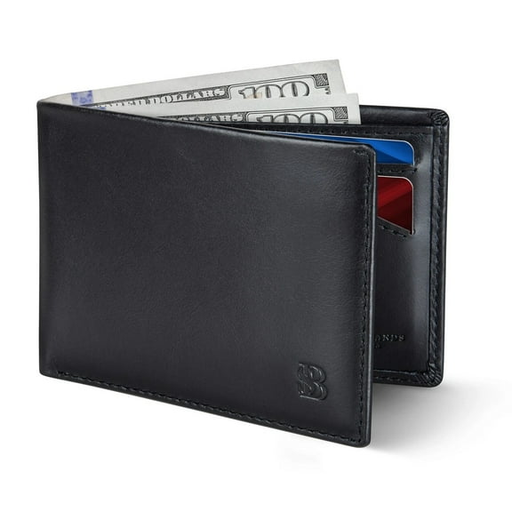 Serman Brands Mens Slim Bifold Wallet | RFID Blocking Minimalist | Front Pocket | Full Grain Leather Wallets for Men | Thin & Stylish | Jet Black