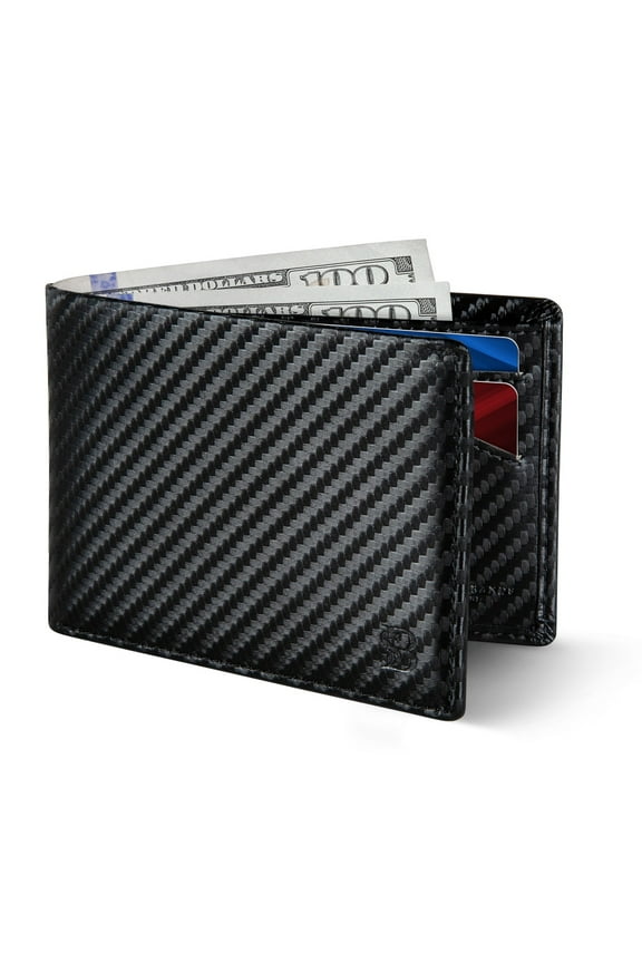 Mens Slim Bifold Wallet | RFID Blocking Minimalist | Front Pocket | Full Grain Leather Wallets for Men | Thin & Stylish | Modern Black