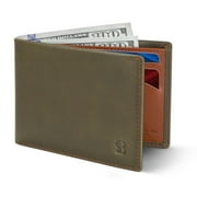 Mens Slim Bifold Wallet | RFID Blocking Minimalist | Front Pocket | Full Grain Leather Wallets for Men | Thin & Stylish | Salted Green
