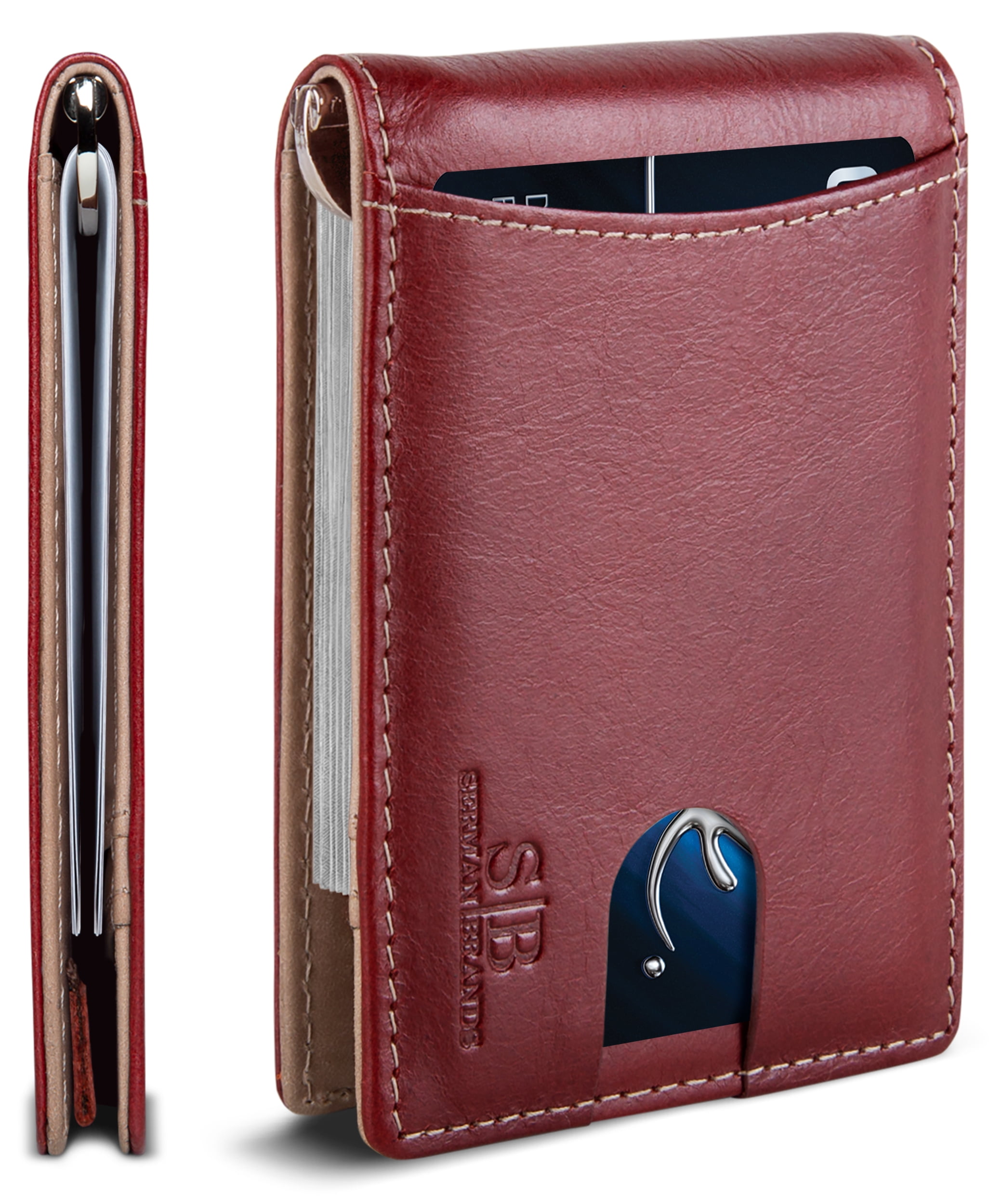SERMAN BRANDS Front Pocket Wallet with Money Clip Magnetic. Bifold Minimali