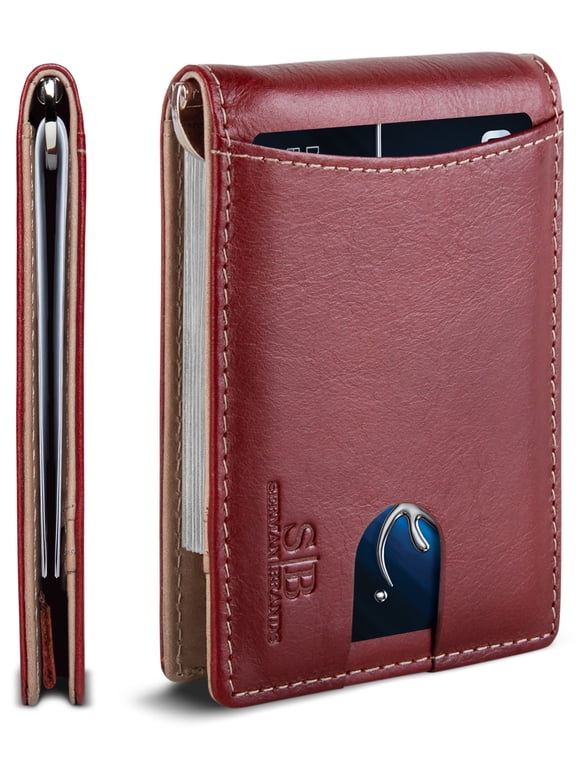 Money Clip Slim Wallet | Mens Wallets Thin Front Pocket | RFID Blocking Card Holder | Minimalist Mini Bifold Wallet | Ruby Red