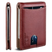 Serman Brands Money Clip Slim Wallet | Mens Wallets Thin Front Pocket | RFID Blocking Card Holder | Minimalist Mini Bifold Wallet | Ruby Red