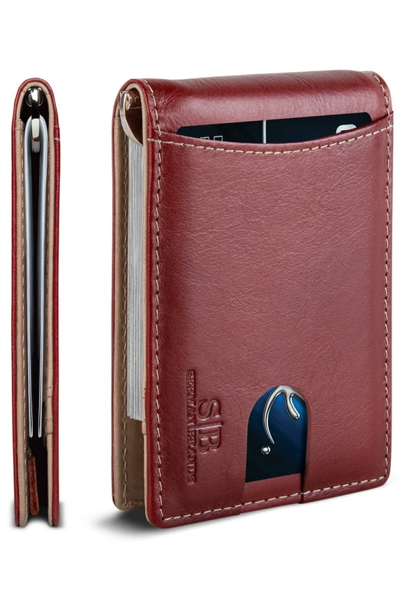 Money Clip Slim Wallet | Mens Wallets Thin Front Pocket | RFID Blocking Card Holder | Minimalist Mini Bifold Wallet | Ruby Red