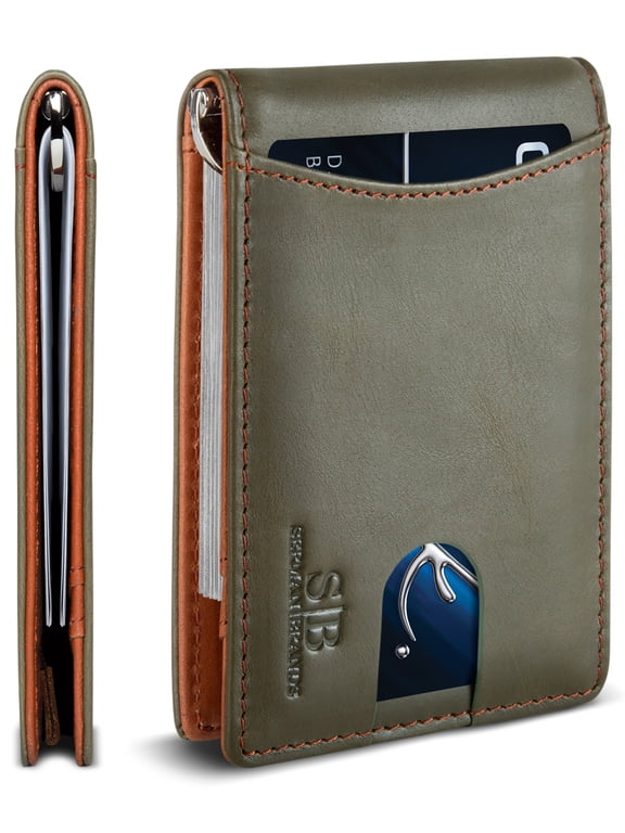 Money Clip Slim Wallet | Mens Wallets Thin Front Pocket | RFID Blocking Card Holder | Minimalist Mini Bifold Wallet | Salted Green