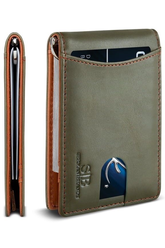 Money Clip Slim Wallet | Mens Wallets Thin Front Pocket | RFID Blocking Card Holder | Minimalist Mini Bifold Wallet | Salted Green