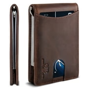 Money Clip Slim Wallet | Mens Wallets Thin Front Pocket | RFID Blocking Card Holder | Minimalist Mini Bifold Wallet |Texas Brown