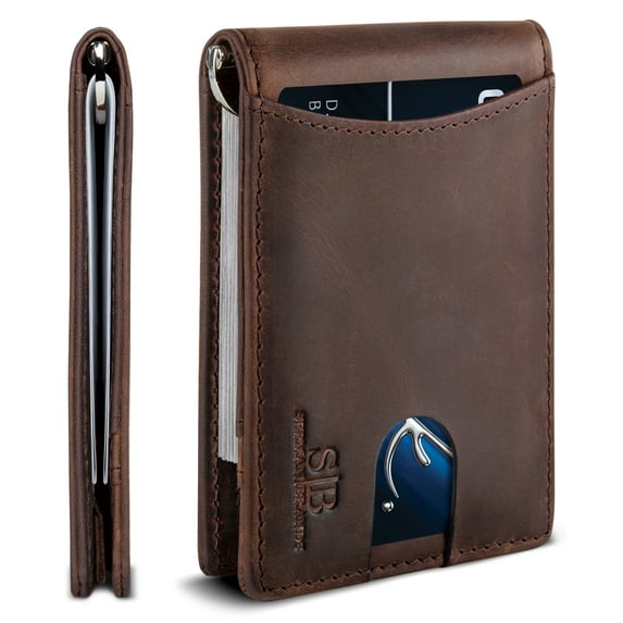 Serman Brands Money Clip Slim Wallet | Mens Wallets Thin Front Pocket | RFID Blocking Card Holder | Minimalist Mini Bifold Wallet |Texas Brown