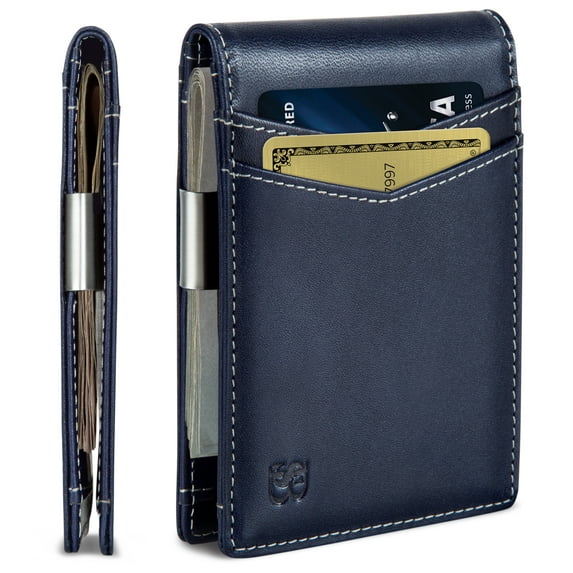 Serman Brands Money Clip Wallet | Mens Wallets slim | Front Pocket | RFID Blocking Card Holder | Minimalist Mini Bifold | Atlantic Blue