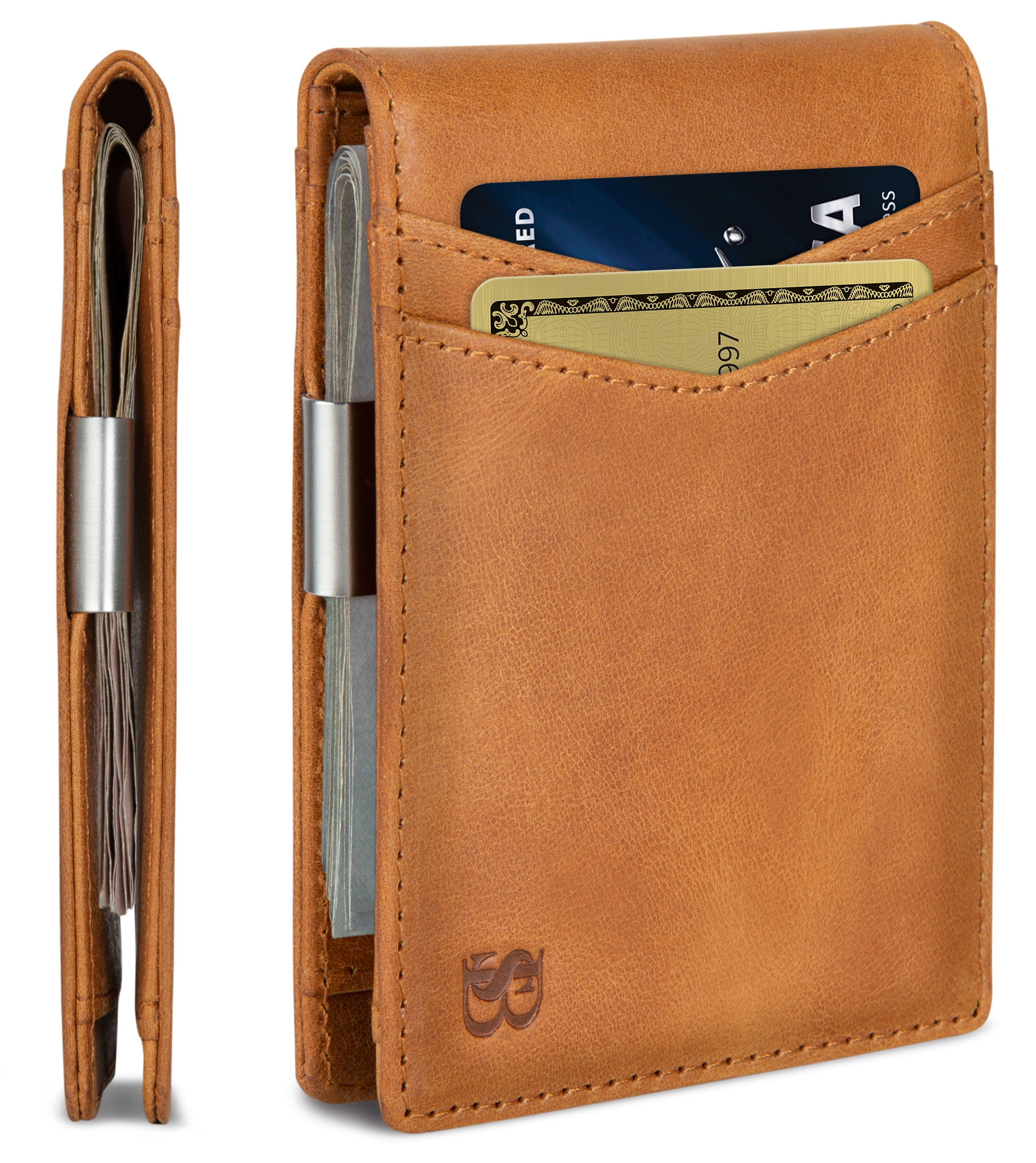 Buy SOTANIA BRAND Slim Genuine Leather Money Clips Mens Wallets slim Front  Pocket Card Holder Minimalist Gift for Mens RFID Blocking Gift Box at