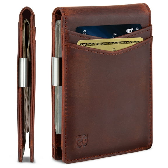 Serman Brands Money Clip Wallet | Mens Wallets slim | Front Pocket | RFID Blocking Card Holder | Minimalist Mini Bifold | Canyon Red