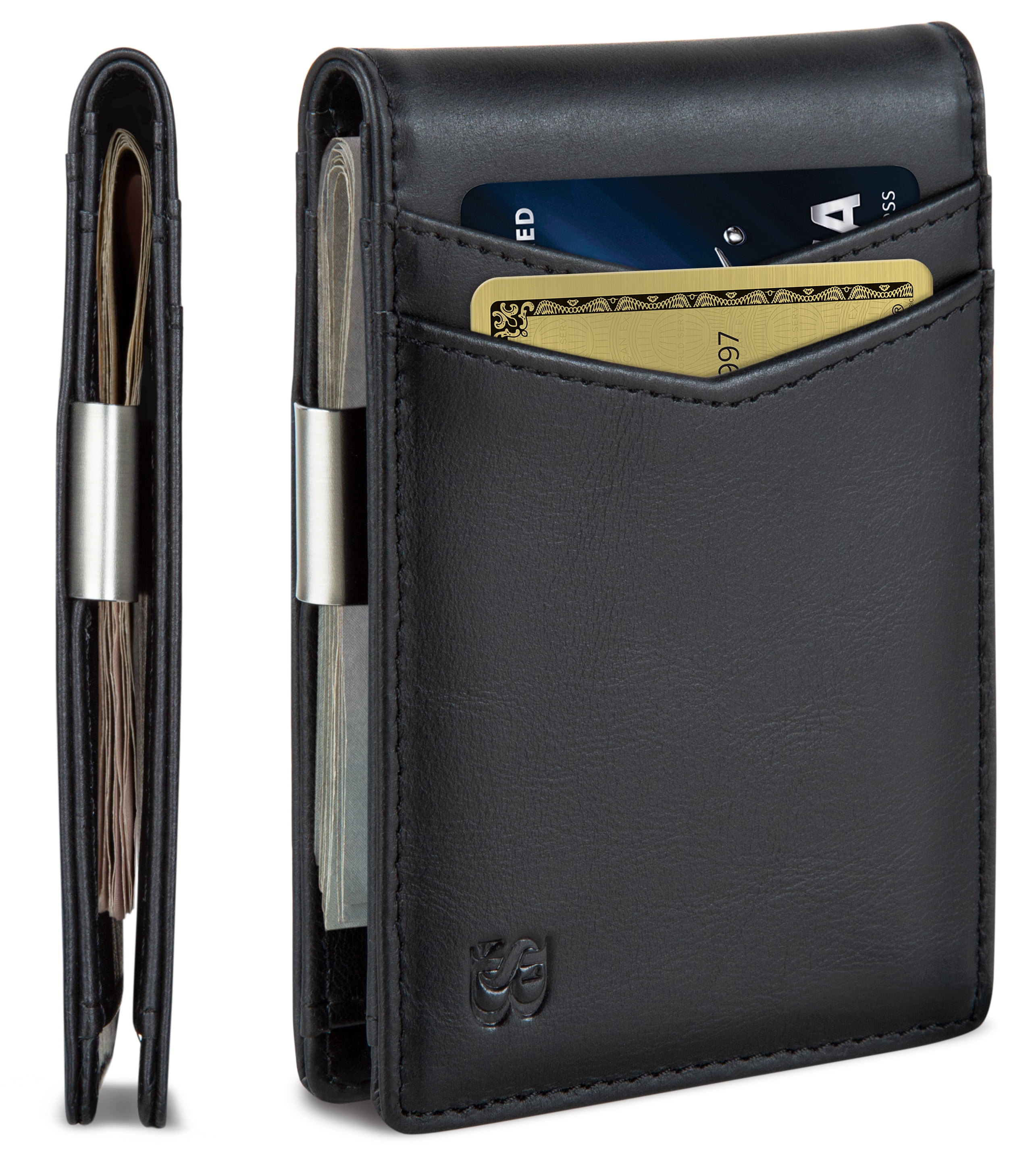 SERMAN BRANDS Front Pocket Wallet with Money Clip Magnetic. Bifold  Minimalist RFID Leather Wallets for Men Slim Card Wallet